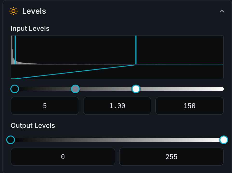 Levels with histogram screenshot