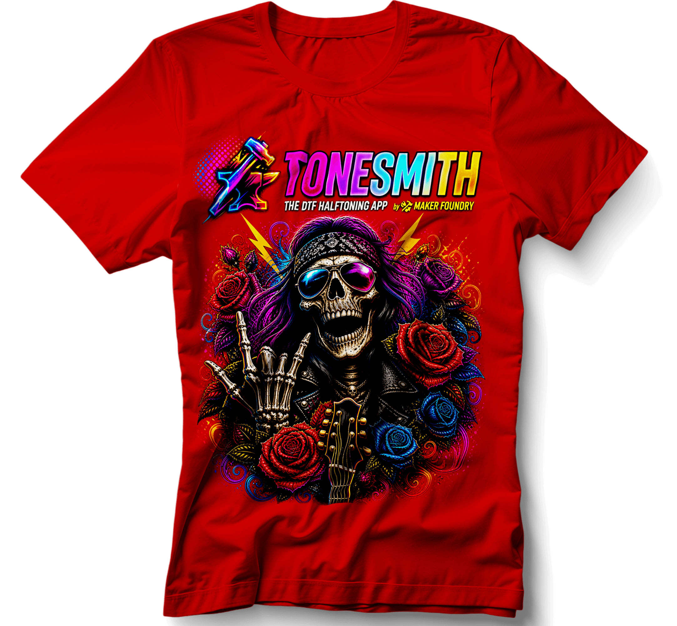 Same design printed on a bold color shirt